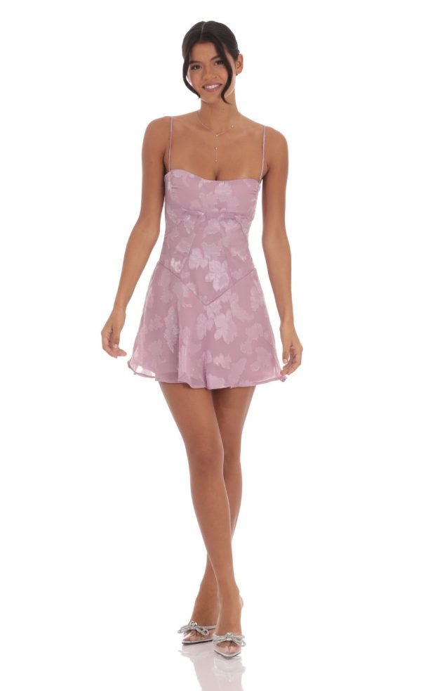 Textured Floral A-line Dress in Lilac - Image 4