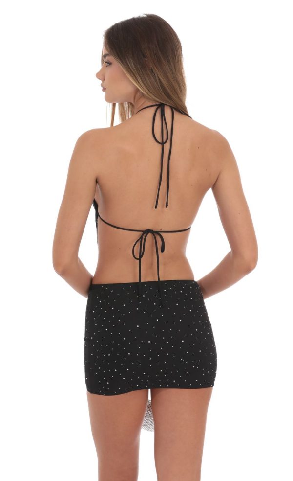 Rhinestone Draped Two Piece Set in Black - Image 2