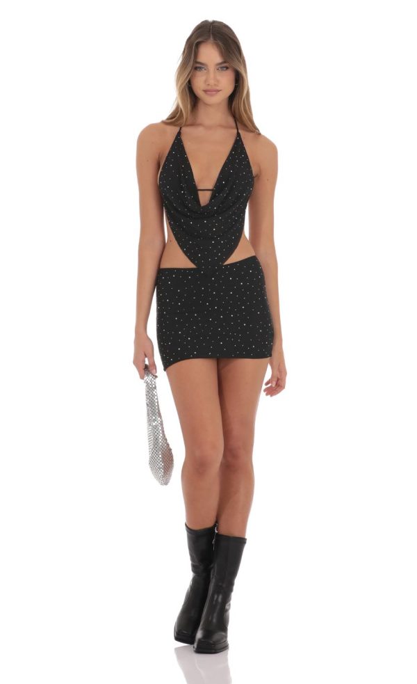 Rhinestone Draped Two Piece Set in Black - Image 4