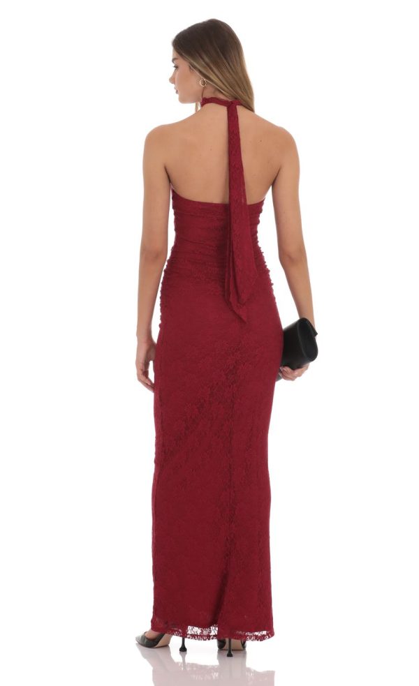 Scarf Lace Maxi Dress in Maroon - Image 2