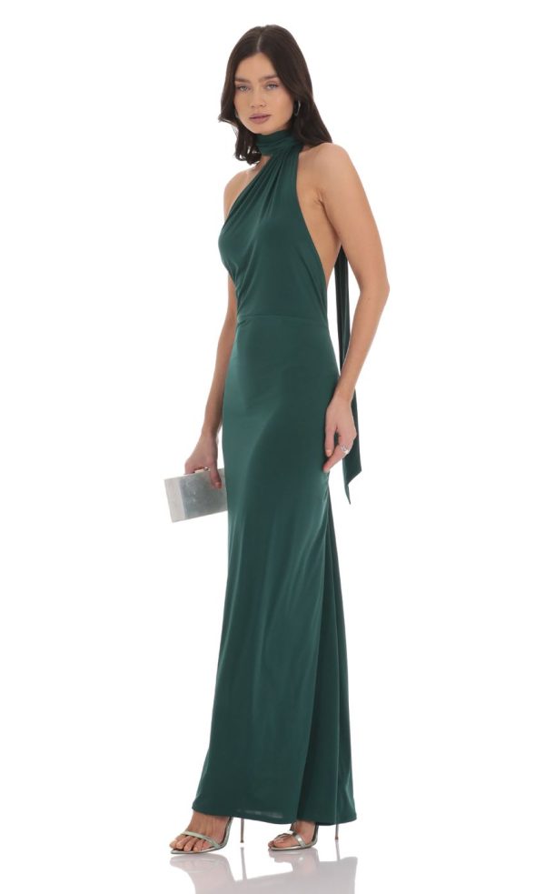 Wrap Scarf Strap Maxi Dress in Green - Image 3