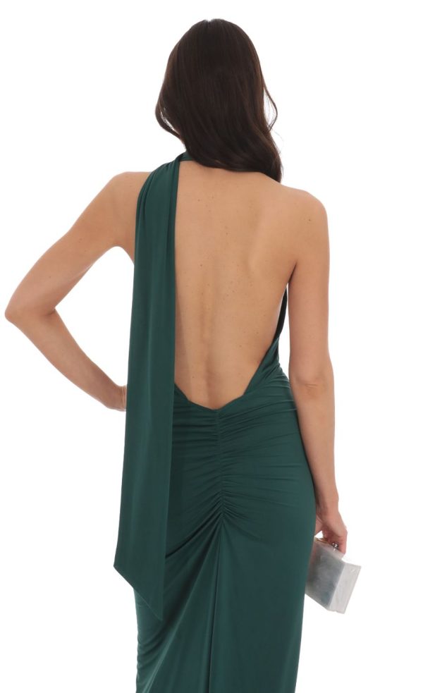 Wrap Scarf Strap Maxi Dress in Green - Image 4