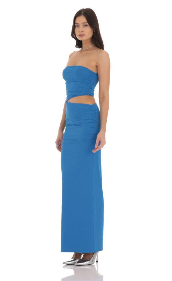 Strapless Cutout Maxi Dress in Blue - Image 3
