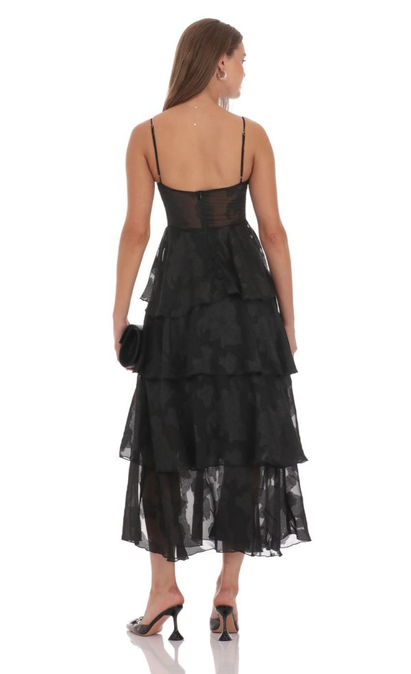 Floral Ruffle A-line Maxi Dress in Black - Image 2