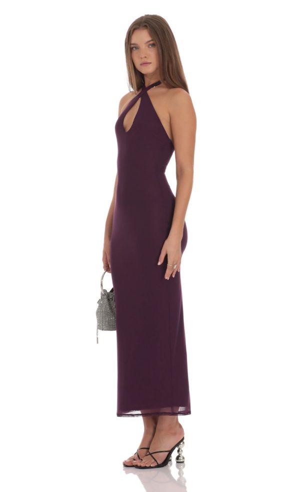 Halter Bodycon Maxi Dress in Purple - Image 3