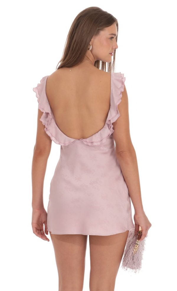 Satin Floral Open Back Slip Dress in Lilac - Image 2