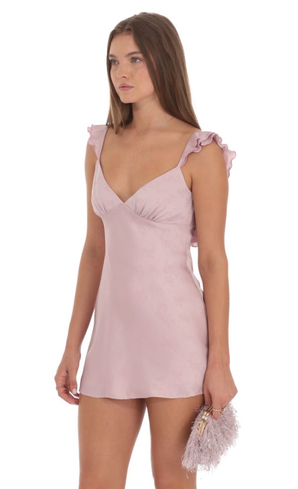 Satin Floral Open Back Slip Dress in Lilac - Image 3
