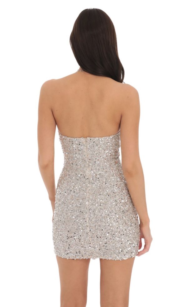 Sequin Strapless Bodycon Dress in Silver - Image 2