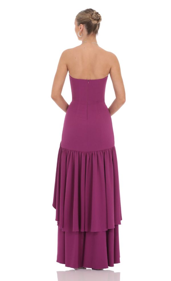 Fishtail Strapless Corset Maxi Dress in Plum - Image 2