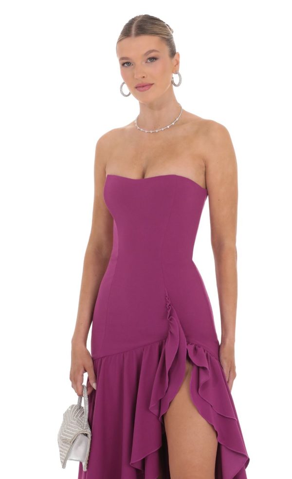 Fishtail Strapless Corset Maxi Dress in Plum - Image 4