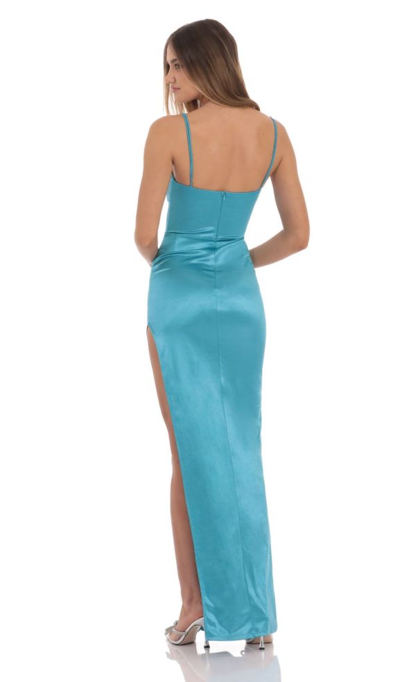 Satin Corset Maxi Dress in Blue - Image 2