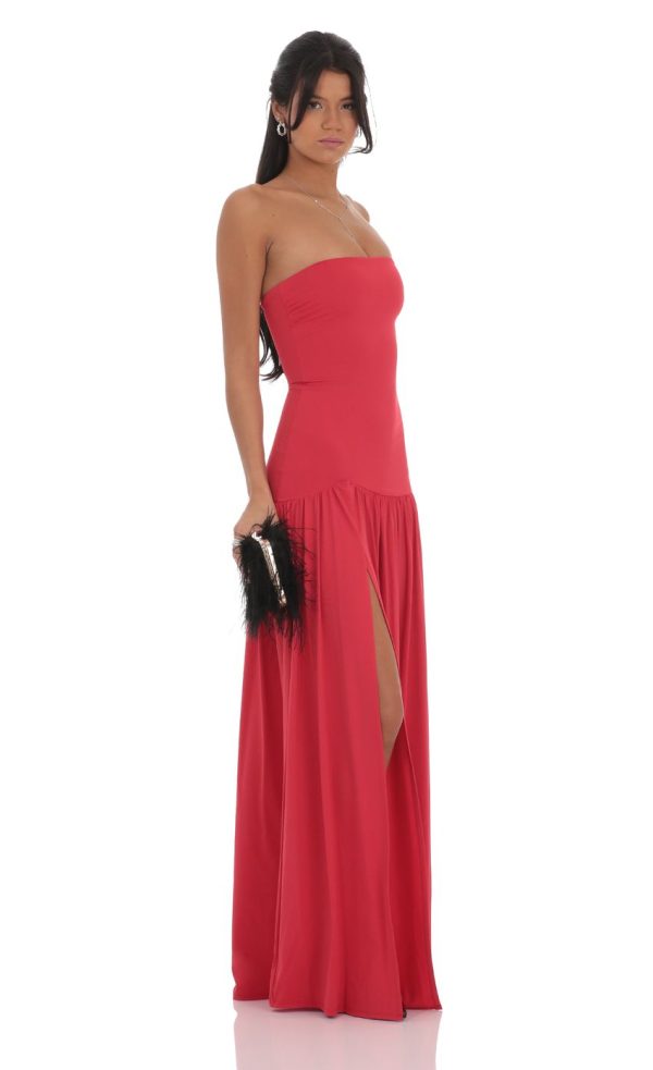 Strapless Drop Waist Maxi Dress in Red - Image 3