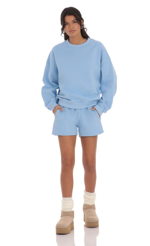 Fleece Sweat Shorts in Sky Blue - Image 4