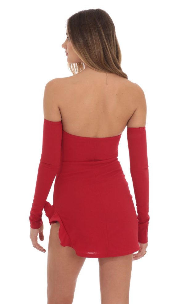 Crepe Ruffle Slit Bodycon Dress in Red - Image 3