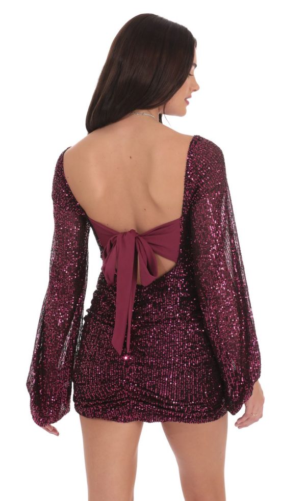 Sequin Cutout Ruched Dress in Ruby Pink - Image 2