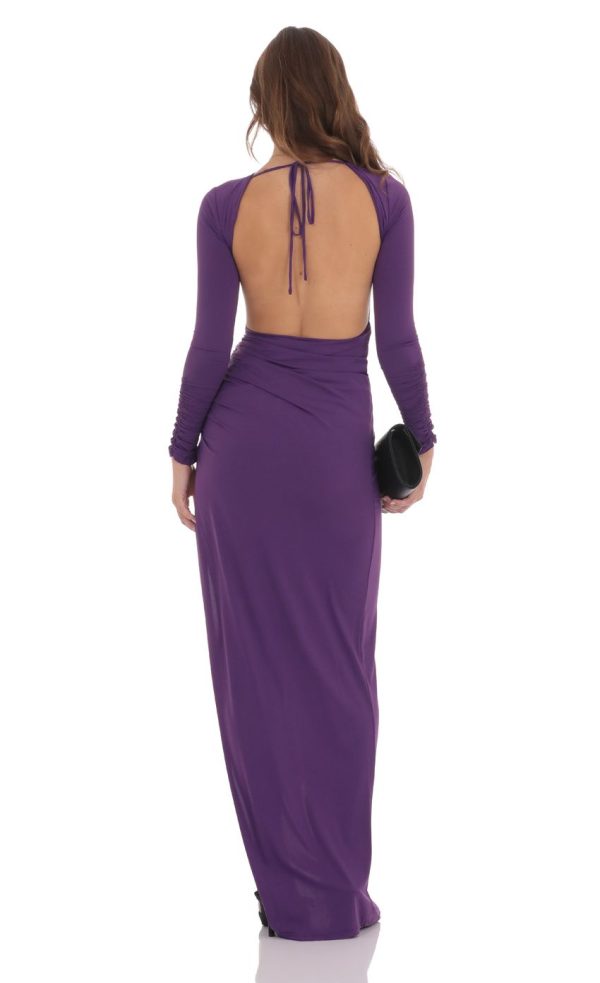 Open Back Maxi Dress in Purple - Image 2