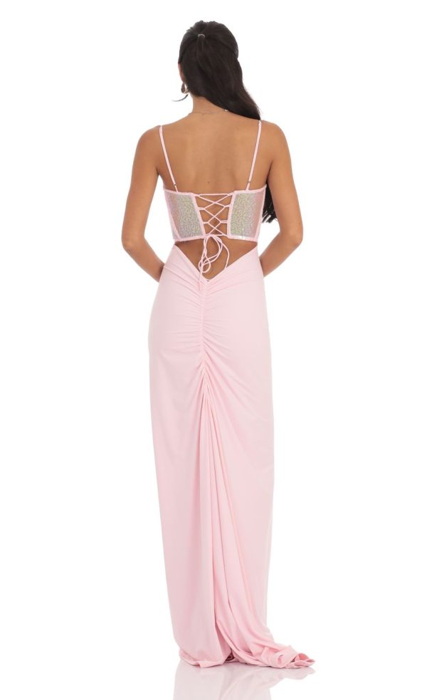 Sequin Cutout Maxi Dress in Pink - Image 2