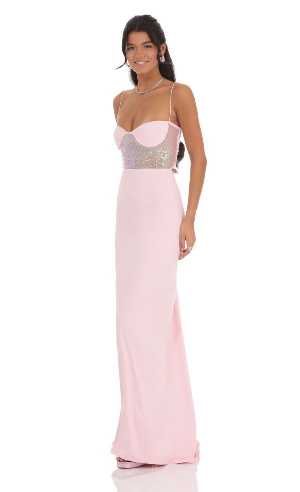 Sequin Cutout Maxi Dress in Pink - Image 3