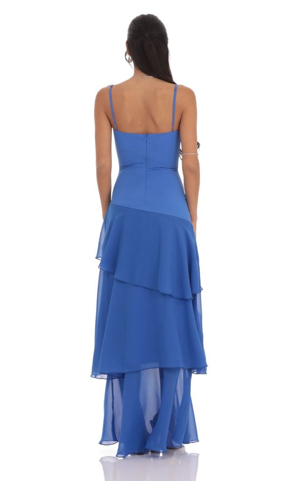 Long Ruffle Maxi Dress in Blue - Image 2