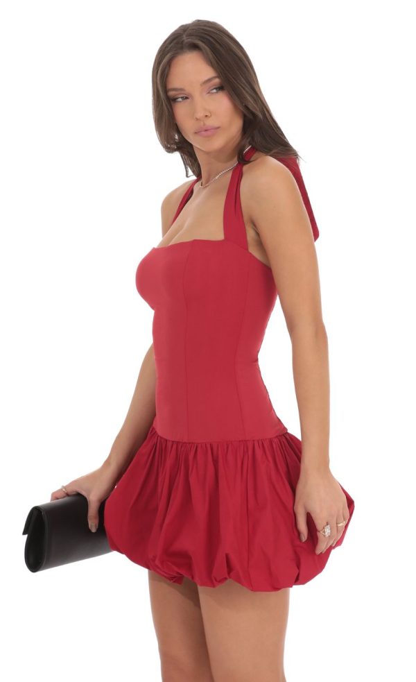Halter Bubble Dress in Red - Image 3