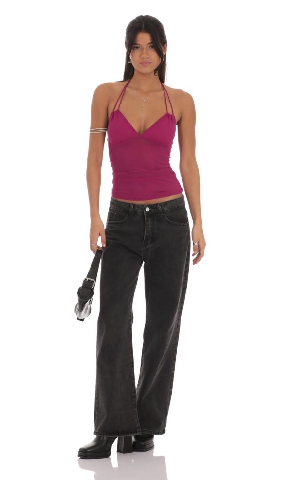 Mesh Halter Top in Ruby Pink - Image 4