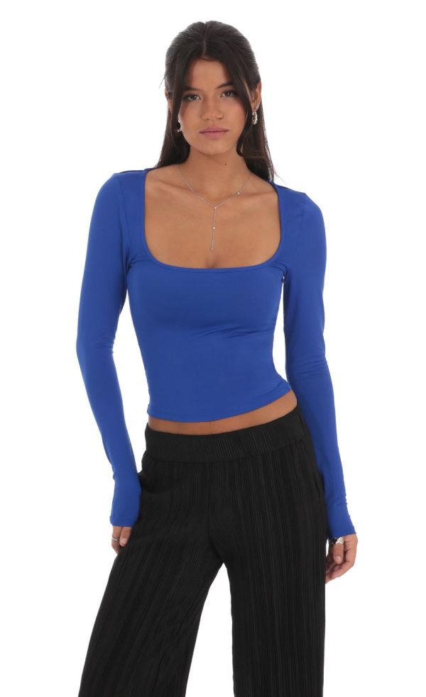 Scoop Neck Long Sleeve Top in Royal Blue