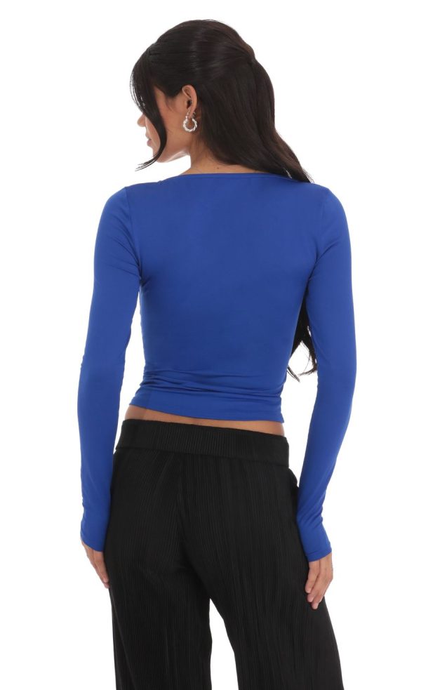 Scoop Neck Long Sleeve Top in Royal Blue - Image 2