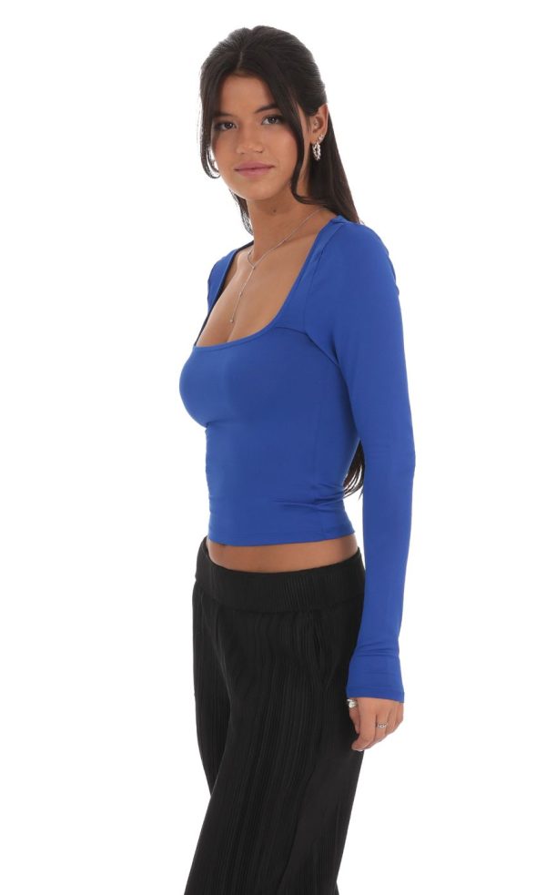 Scoop Neck Long Sleeve Top in Royal Blue - Image 3