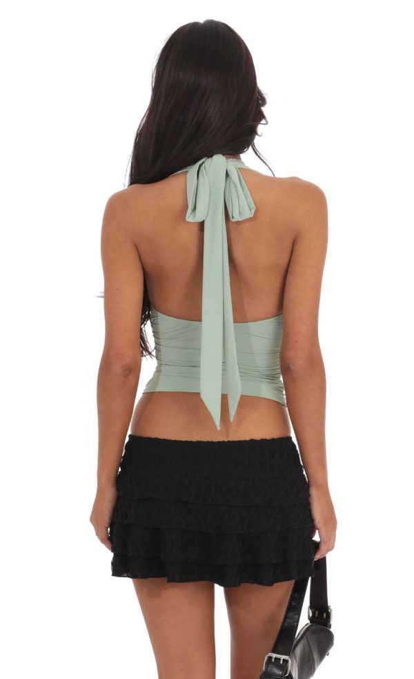 Halter Ruched Top in Sage - Image 2
