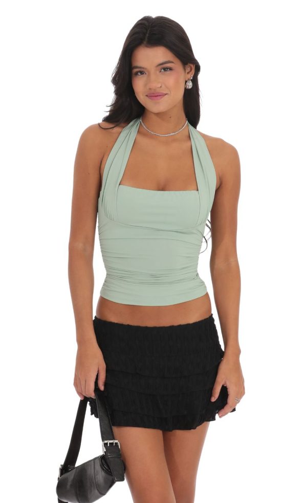 Halter Ruched Top in Sage - Image 4