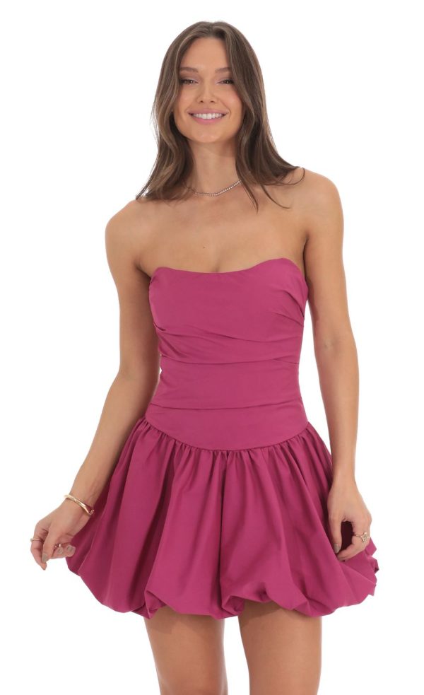 Pointed Corset Bubble Dress in Magenta - Image 3