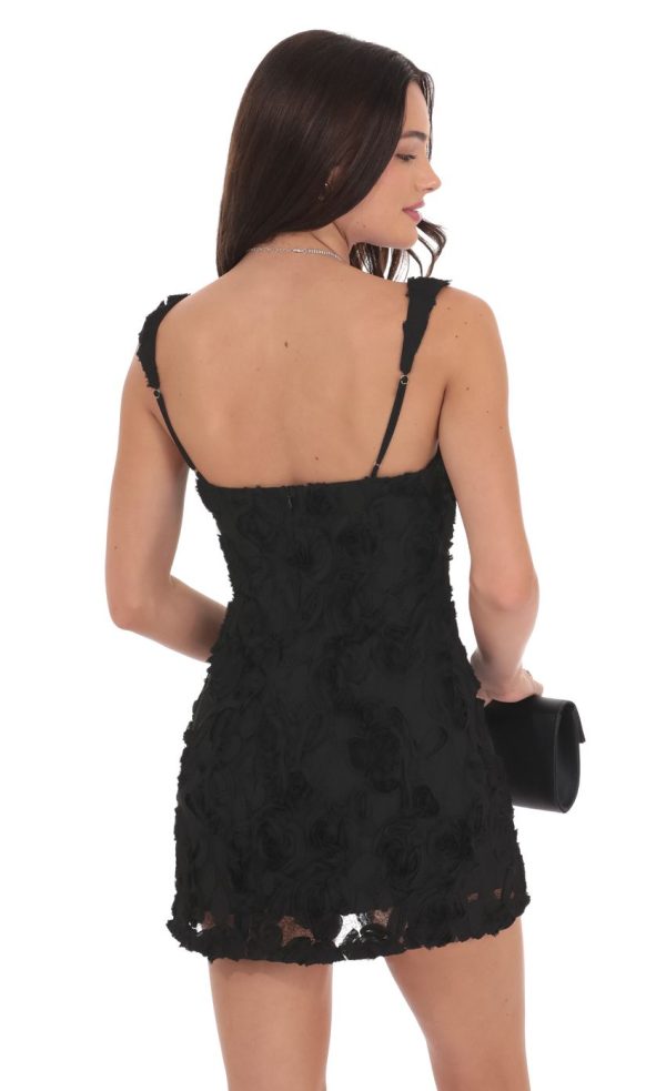 Textured Floral Bodycon Dress in Black - Image 2