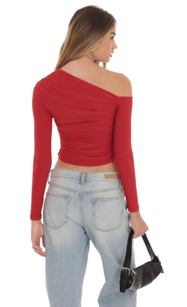 Off Shoulder Top in Red - Image 2