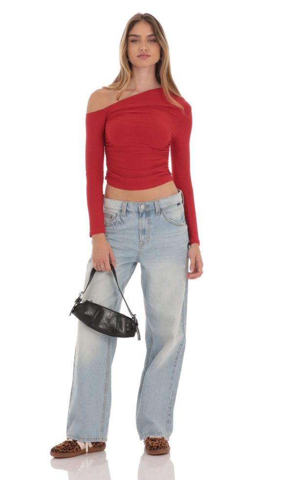 Off Shoulder Top in Red - Image 4