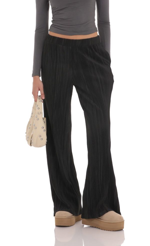 Pleated Straight Pants in Black - Image 3