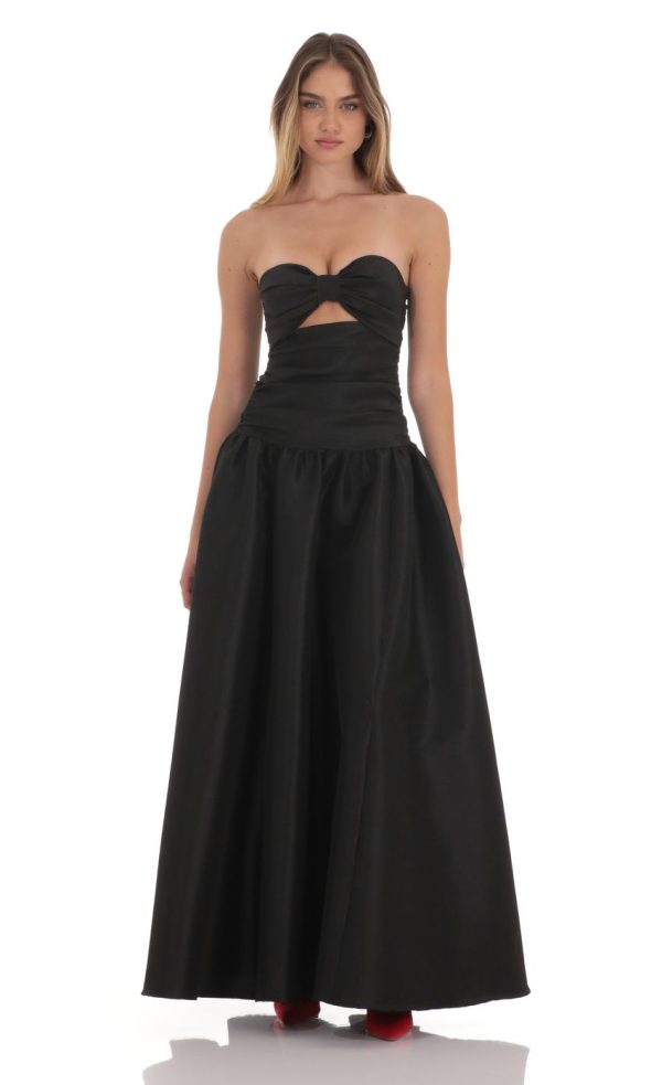 Cutout Drop Waist Strapless Maxi Dress in Black - Image 2