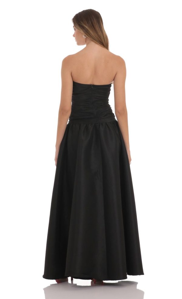 Cutout Drop Waist Strapless Maxi Dress in Black - Image 3