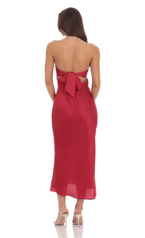 Satin Twist Cutout Midi Dress in Red - Image 2