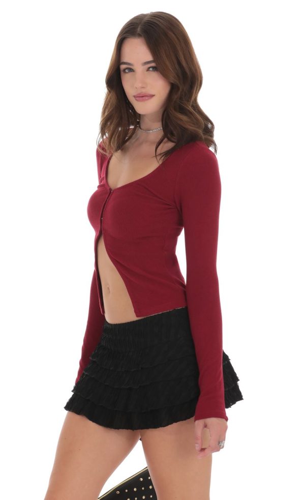 Ribbed Fly Away Top in Maroon - Image 3