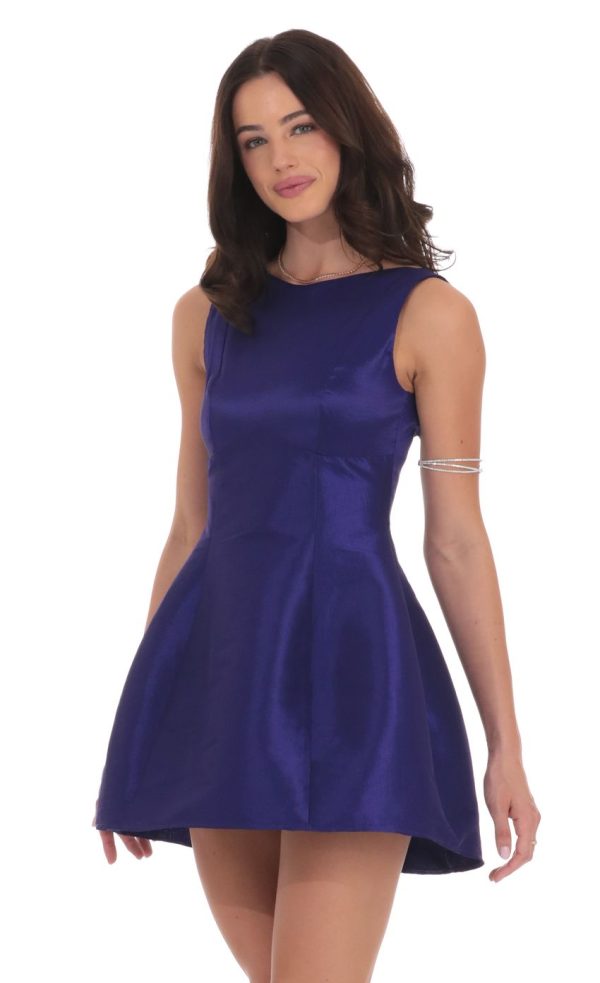 High Neck Open Back Flare Dress in Purple - Image 3