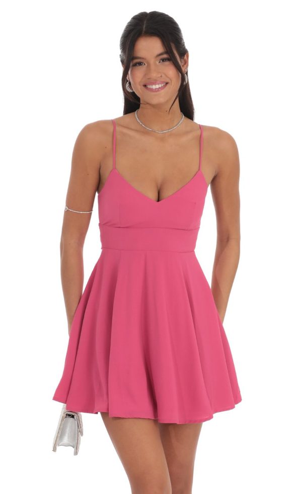 Open Back A-line Dress in Magenta - Image 2