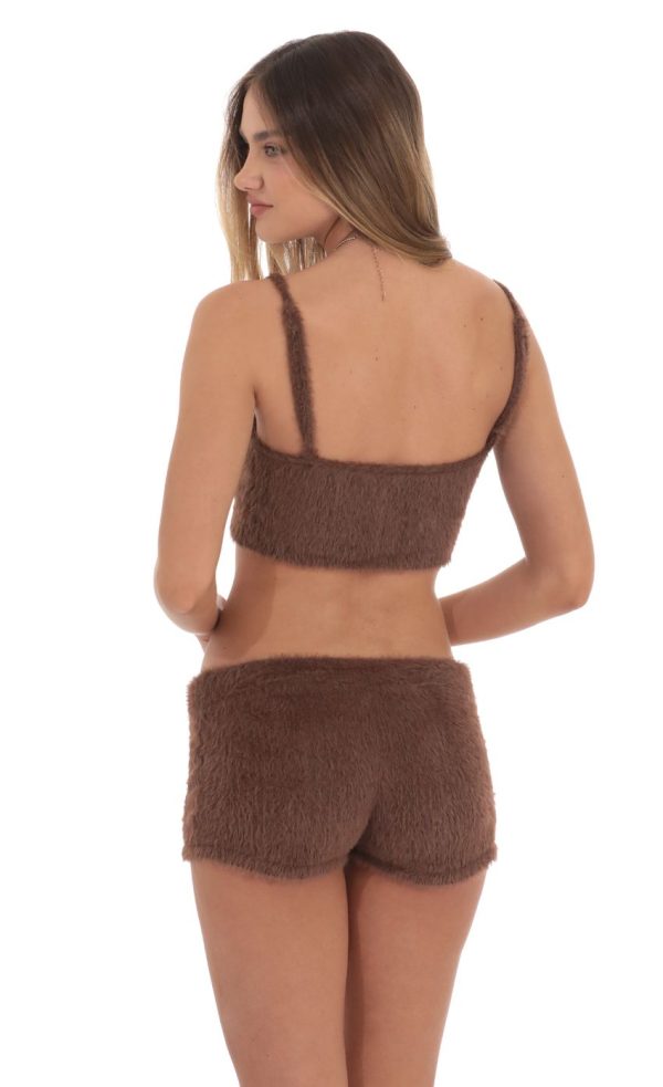 Fuzzy Crop Top in Brown - Image 2