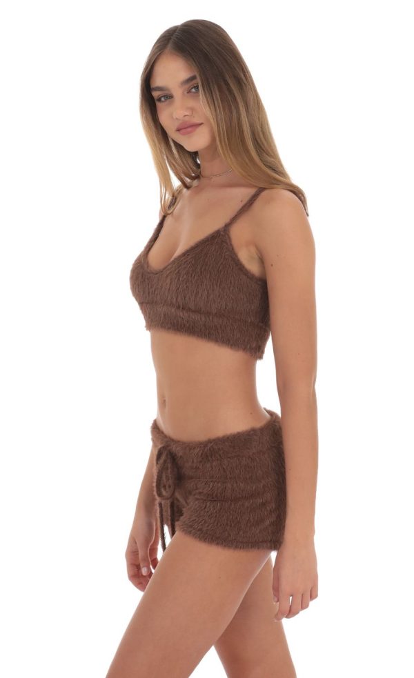 Fuzzy Crop Top in Brown - Image 3