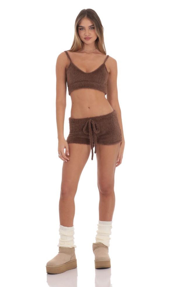 Fuzzy Crop Top in Brown - Image 4