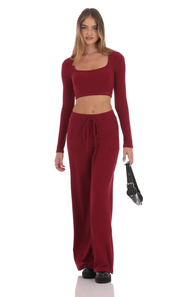 Cropped Ribbed Top in Maroon - Image 4