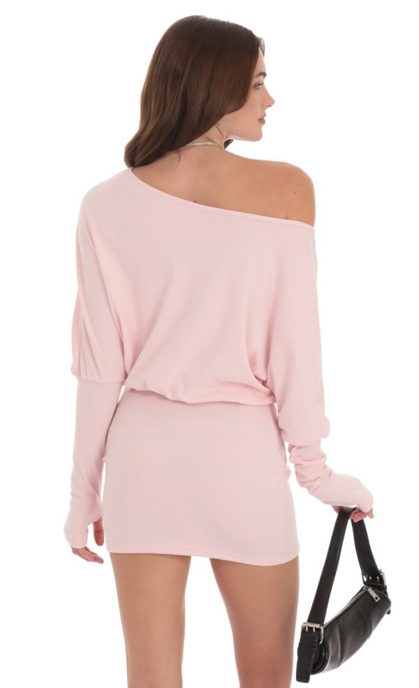 Off Shoulder Pencil Skirt Dress in Pink - Image 2