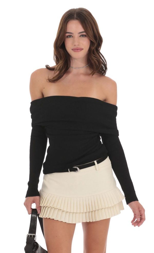Fold Over Off Shoulder Top in Black