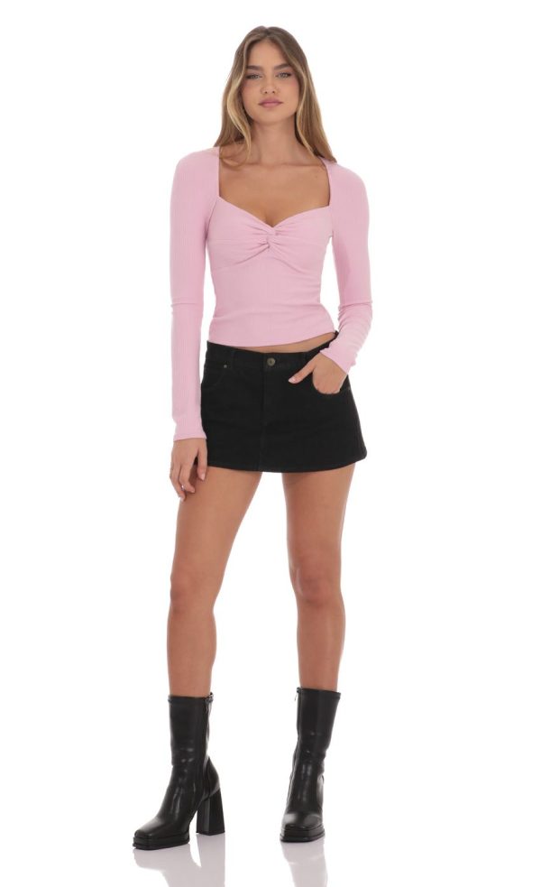 Ribbed Twist Top in Pink - Image 4