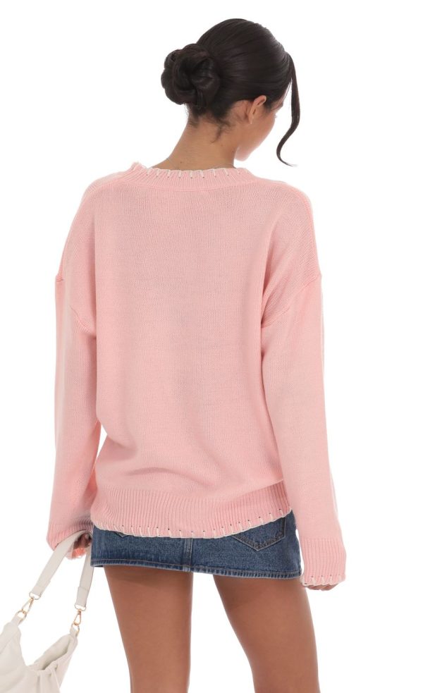Bow Print Jumper in Pink - Image 2