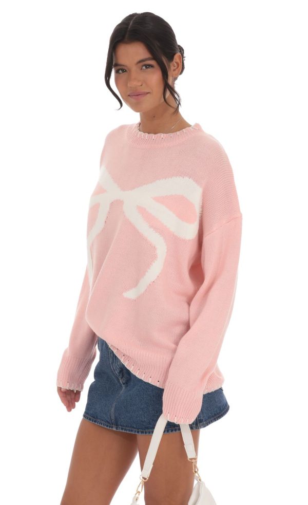 Bow Print Jumper in Pink - Image 3